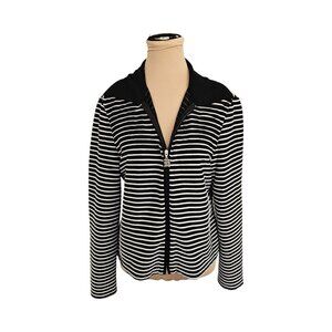 Joseph Ribkoff Striped Collared Zip Long Sleeve Blouse Sz M